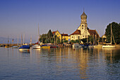 Castle and St. Georg church, Wasserburg at Lake Constance, Bavaria, Germany