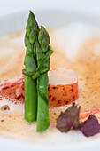 Lobster dish with green asparagus, Restaurant Villino, Lindau, Lake Constance, Germany
