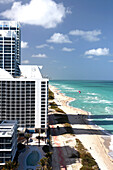 View at apartment buildings next to the beach, Condominium towers, Miami Beach, Florida, USA