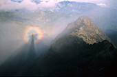 View from the main peak at Yushan mountains in the mist, Yushan National Park, Taiwan, Asia