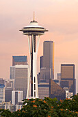 Afternoon light on the Space Needle and downtown buildings, Seattle, Washington, USA