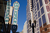Downtown buildings and Portland sign, Portland, Oregon, USA