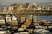 Cambridge and Boston, aerial view from Kendall Square towards harbor, Boston, MA