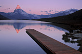 Matterhorn reflected in the lake Stelli, Zermatt, Valais, Alps, Switzerland