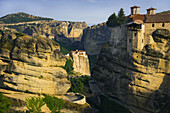 The monasteries of Moni Agiou Nikolaou Anapafsa and  Moni Agias Varvaras Rousanou in the Meteora region of Greece.