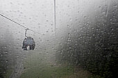 View through a wet window at a passenger cabin, Ischgl, Tyrol, Austria