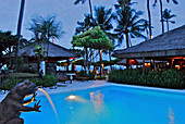 Pool and Restaurant of the La Taverna Hotel in the evening, Sanur, South Bali, Indonesia, Asia