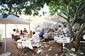 Terrace of Reuben's restaurant, Franschhoek, Western Cape, South Africa, Africa