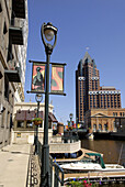 River Walk along the Milwaukee River in the city of Milwaukee Wisconsin. USA