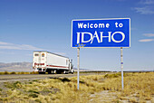 Welcome to Idaho Interstate 80 freeway sign as drivers enter the state, USA