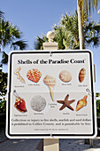 Identification sign of the sea shells of the paradise coast at Fort Myers Beach Florida