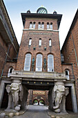 The Elephant Tower on the Carlsberg Brewery.  It's known for its gate with four life size elephants.  Copenhaguen. Denmark.