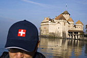 Chillon Castle and Geneva lake in Montreux. Switzerland. .