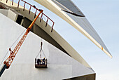 Men working in the City of Arts and Sciences, by S. Calatrava. Valencia. Spain