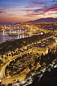 Night view of Malaga, Andalusia. Spain.