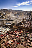 The 'Chouhara', place where the skin is tanned, in the 'Medina' of Fes. Morocco