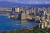 View of the highrises of Waikiki from the Diamond Head Overlook, Honolulu, Oahu, Hawaii, USA