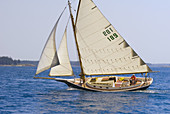 Sailboat heeling in the wind, Penobscot Bay, Maine USA
