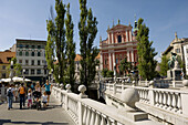Triple Bridge and Fransican Church of the Annunciation, Ljubljana. Slovenia