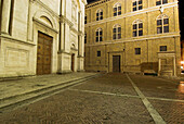 Pienza, Piazza Pio II, Renaissance front of the cathedral, Palazzo Piccolomini, pavement, Tuscany, Italy