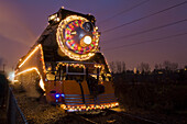 Steam Locomotive 4449 a k a  The Holiday Express with Christmas Lights at Oaks Amusement Park in Portland, Oregon