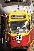 A closed up view of a Warsas tram. Warsaw. Poland