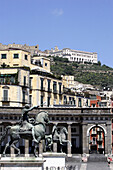 The equestrian bronze statues of Charles III of Borbone and Ferdinando I on the Piazza del Plebiscito. Naples. Campania. Italy