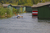 Canoe on Muritz-Elde-Waterway, Plau, Mecklenburg Lake District, Mecklenburg-Western Pomerania, Germany