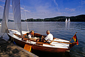 Sailboat at Baldeney lake, Essen, Ruhr district, North-Rhine Westphalia, Germany