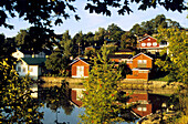 Speicherhäuser in Porvoo im Licht der Abendsonne, Porvoo, Finnland, Europa