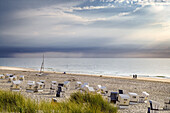 Beach chairs at beach near Kampen, Sylt Island, Schleswig-Holstein, Germany