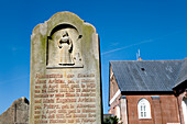 Gravestone at churchyard, Nieblum, Foehr island, North Frisian Islands, Schleswig-Holstein, Germany