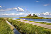 Church on dwelling mound, Hooge hallig, North Frisian Islands, Schleswig-Holstein, Germany