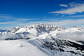Mountain landscape in Winter, Seiser Alp, Durontal, Molignon, Saltria, South Tyrol, Italy