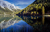 Lake with reflection, Lago d'Anterselva, Dolomite Alps, South Tyrol, Italy