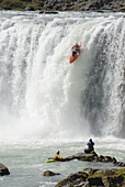 Kayaking at Godafoss waterfall. Iceland