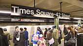 New York City Subway - Train - Times Square 42nd Street during rush hour commute