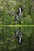 Lake waterfall at Sånfjällets national park. Härjedalen, Sweden