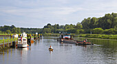 Boats on Malz canal, Liebenwalde lock, Brandenburg, Germany