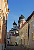 Aleksander Nevski Cathedral, seen from the east down Piiskopi street, Tallinn, Estonia