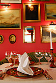 Set table in the russian Nevskij restaurant at St. Petersbourg Hotel, Tallinn, Estonia