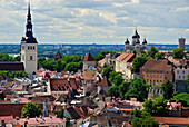 View from St. Olafs church over the old town towards the upper town, cathedral hill, Tallinn, Estonia