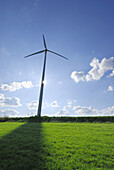 Wind turbine in backlight, Bavaria, Germany