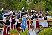 Girls and boys in Bavarian costume dancing, Bad Aibling, Upper Bavaria, Bavaria, Germany