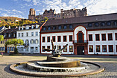 Academy of Sciences, castle in background, Heidelberg, Baden-Wuerttemberg, Germany