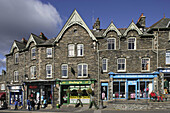 Ambleside, 19th century town, Market Cross, typical buildings, Lake District, Cumbria, UK