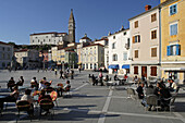 Piran, Tartini Square, italian style, typical houses, St Georges Church, Belfry, Slovenia