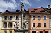 Skofja Loka, Town Square, medieval market place, Plague Pllar, 1751, Slovenia