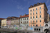 Ljubljana, Ljubljanica river, riverside, typical buildings, Slovenia