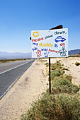 Road sign on highway near Fort Irwin, California, USA